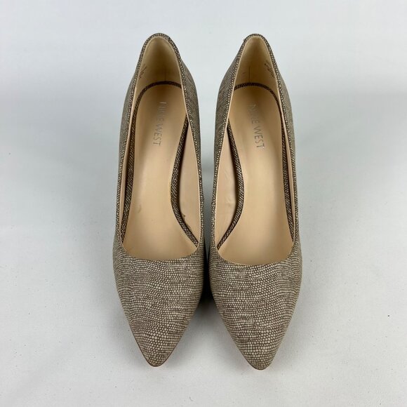 Nine West Womens Gwendle Pointy Toe Pumps Tan Snake Print Stiletto size 7 - Picture 2 of 15